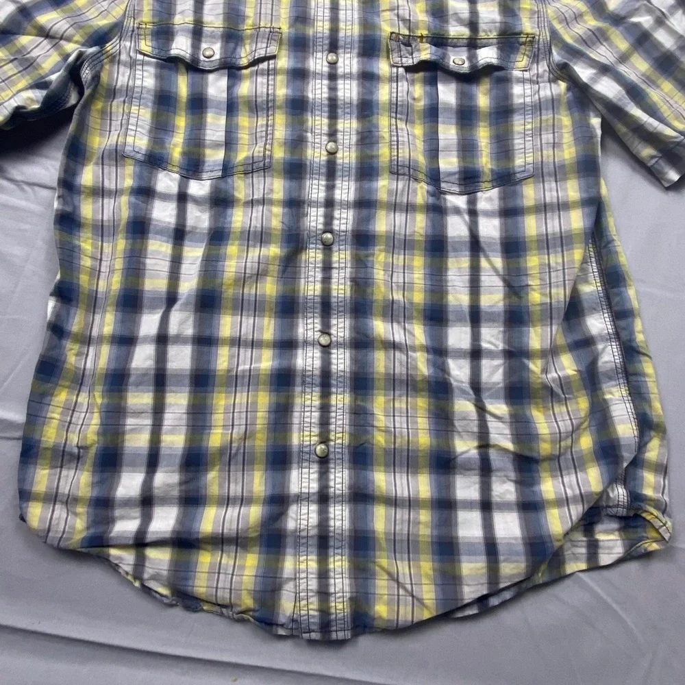 Carhartt Relaxed Fit Plaid Button Down Shirt Mens‎ Medium Yellow Blue Casual
